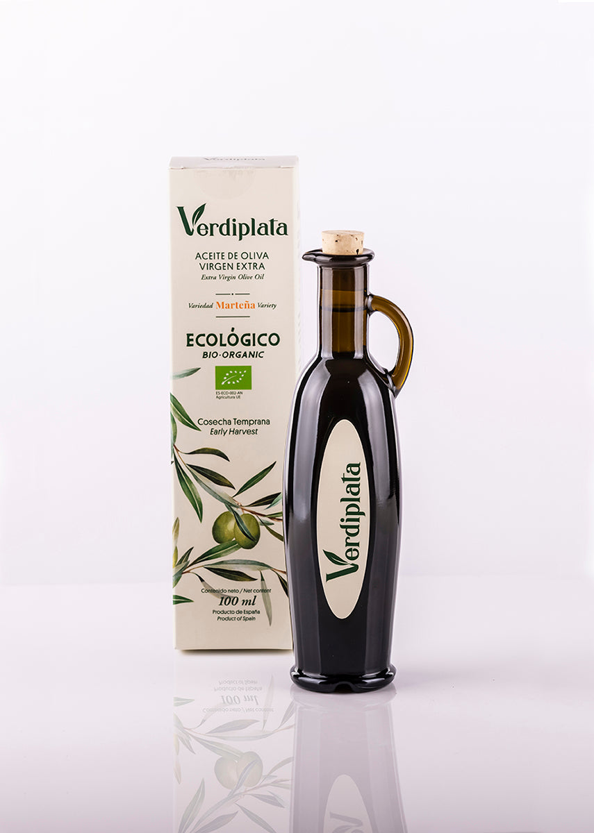 Ánfora 100ml AOVE Ecológico Verdiplata Con Estuche. Variedad Marteña. 24 Uds.