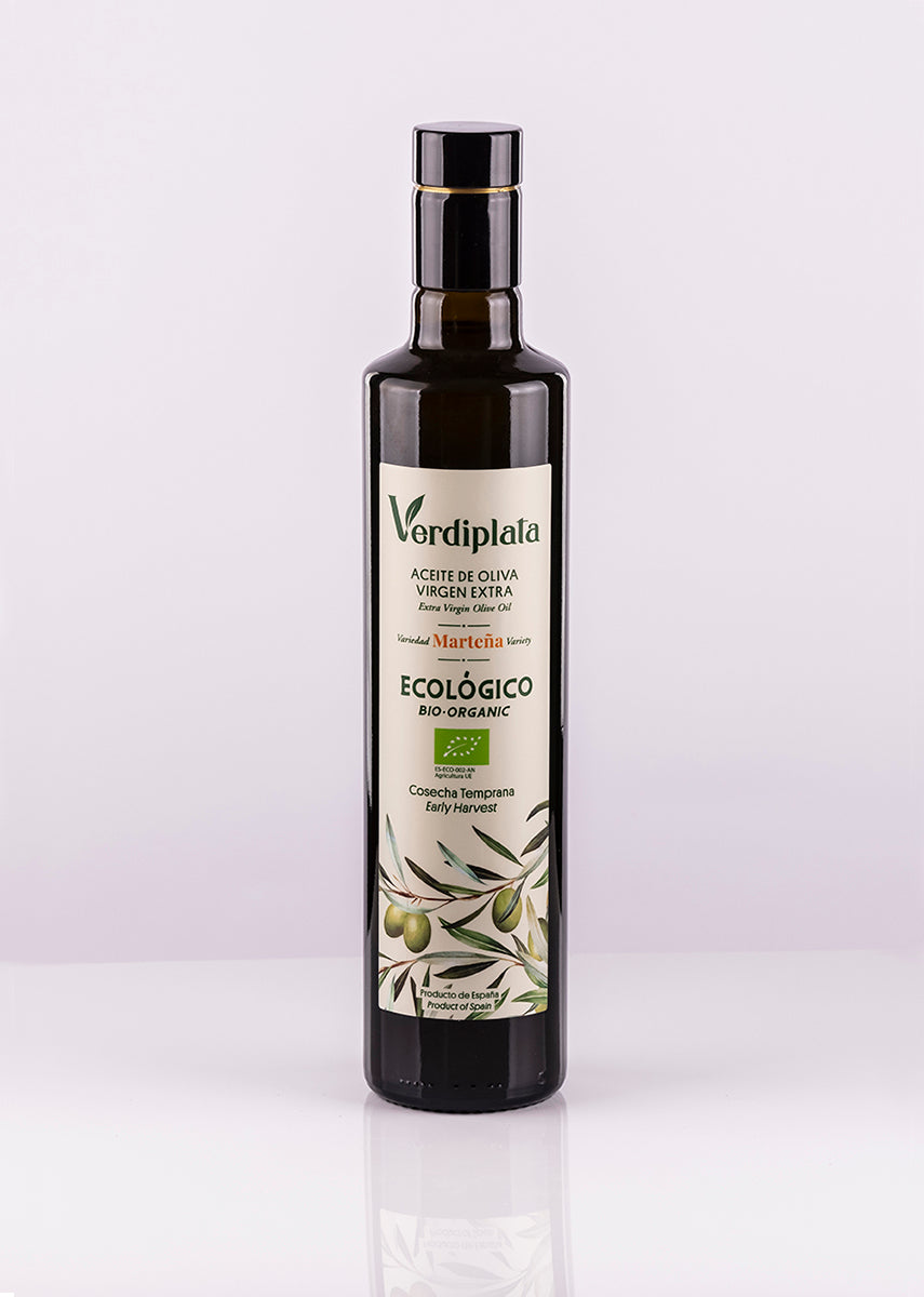 Botella 500ml AOVE Ecológico Verdiplata Sin Estuche. Variedad Marteña